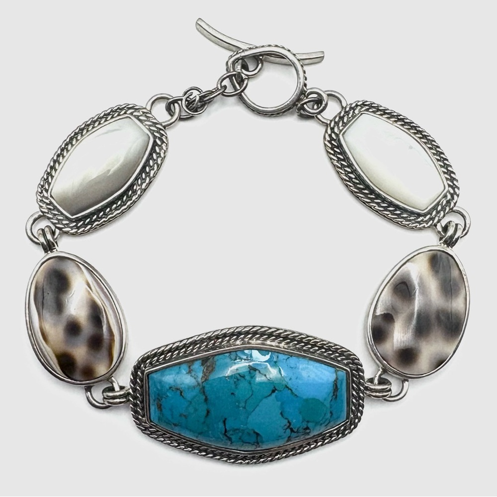 Studio Barse Turquoise Tiger Cowry Shell Mother-of-Pearl Sterling Bracelet